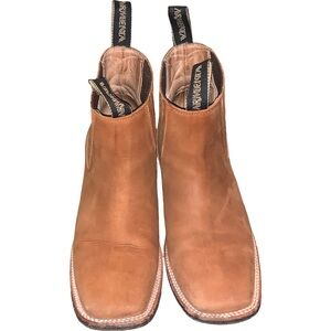 Mens Armenta Mexico Tan Suede Square Toe Pull On Western Ankle Boots Sz 8 Botín